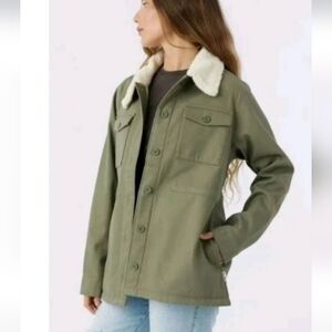 New Hang Ten Women's Utility Fleece Lined Jacket Plush Collar Olive Color 
Large